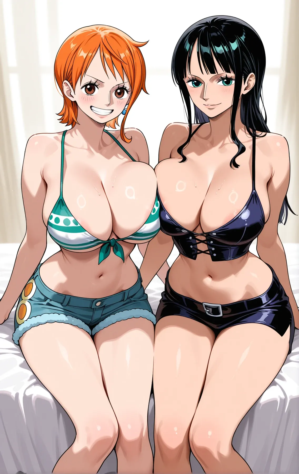 【ワンピースエロ画像】ナミとロビンとレズオナニー！巨乳押し付け合いながら恥じらう姿が最高にエロい！ - PAGE 002