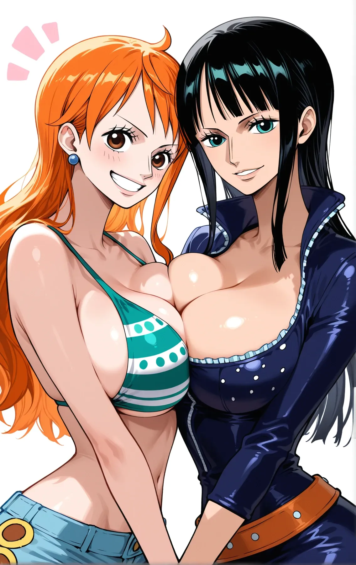 【ワンピースエロ画像】ナミとロビンとレズオナニー！巨乳押し付け合いながら恥じらう姿が最高にエロい！ - PAGE 003