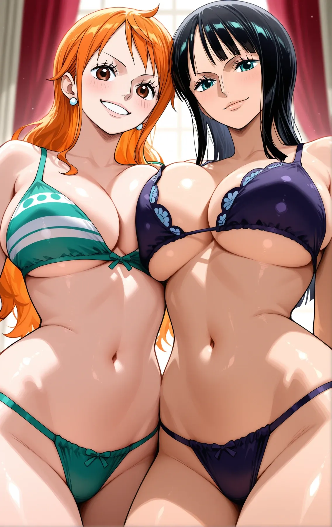 【ワンピースエロ画像】ナミとロビンとレズオナニー！巨乳押し付け合いながら恥じらう姿が最高にエロい！ - PAGE 005