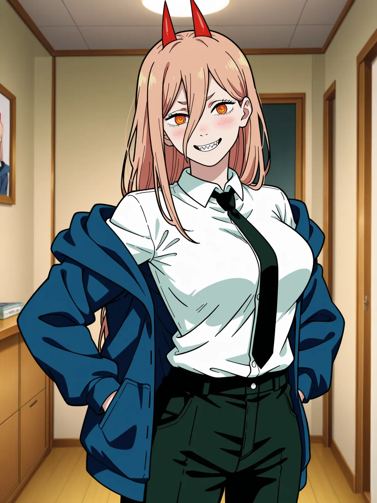 【チェンソーマンエロ画像】お調子者のパワーちゃんにセックスの快楽を叩き込む！最後は体液まみれで膣からザーメン溢れまくり！ - PAGE 002