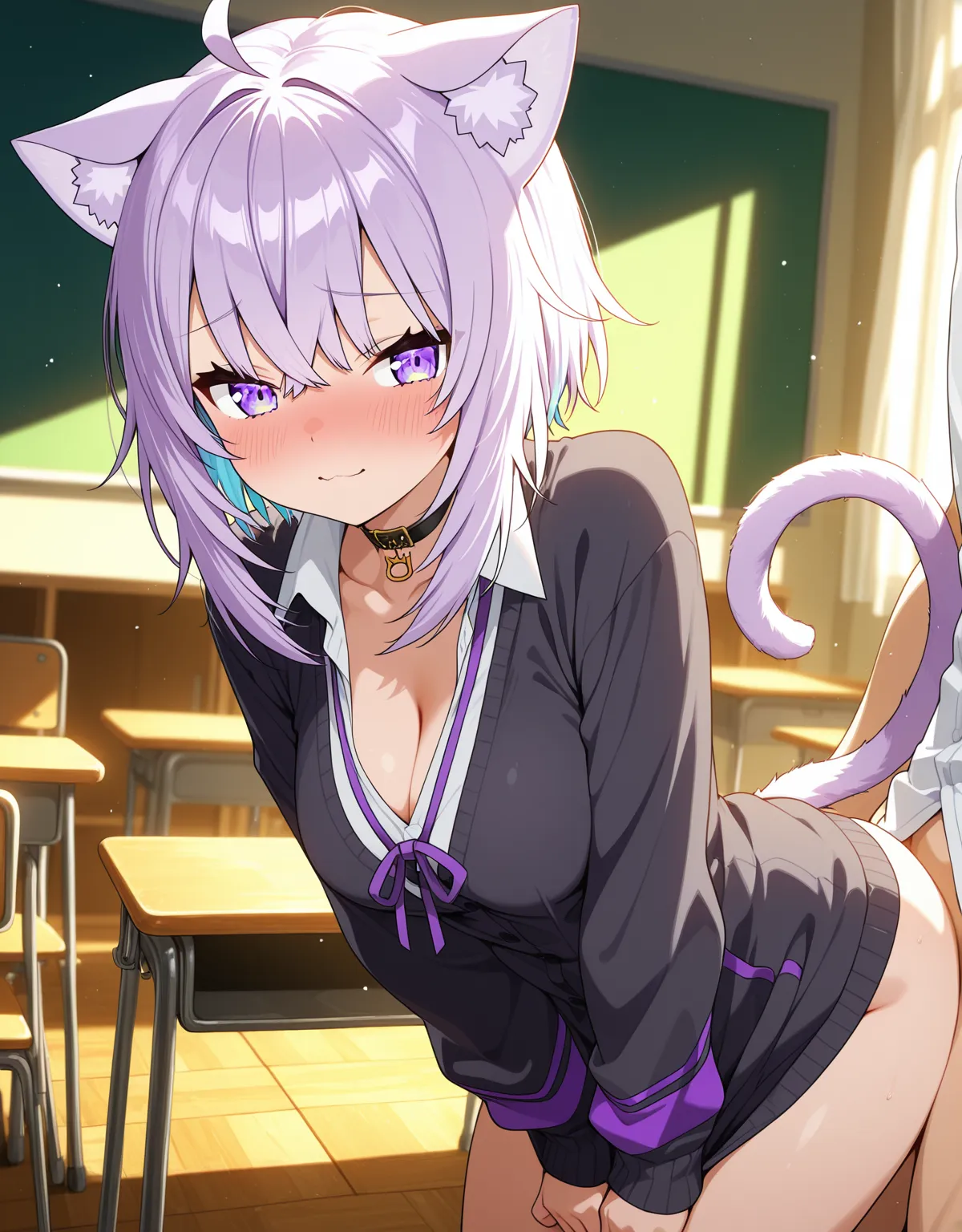 【猫叉おかゆエロ画像】セックスが好きそうな猫叉おかゆがフェラチオ！巨乳が揺れるぐらいハードなプレイ！ - PAGE 003