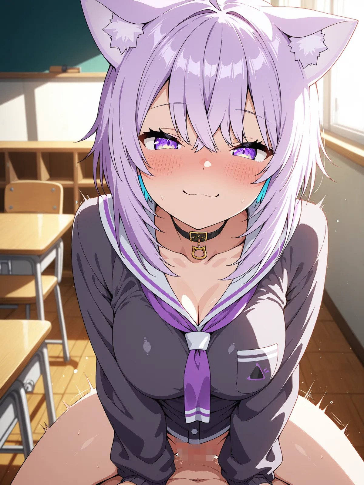 【猫叉おかゆエロ画像】セックスが好きそうな猫叉おかゆがフェラチオ！巨乳が揺れるぐらいハードなプレイ！ - PAGE 046