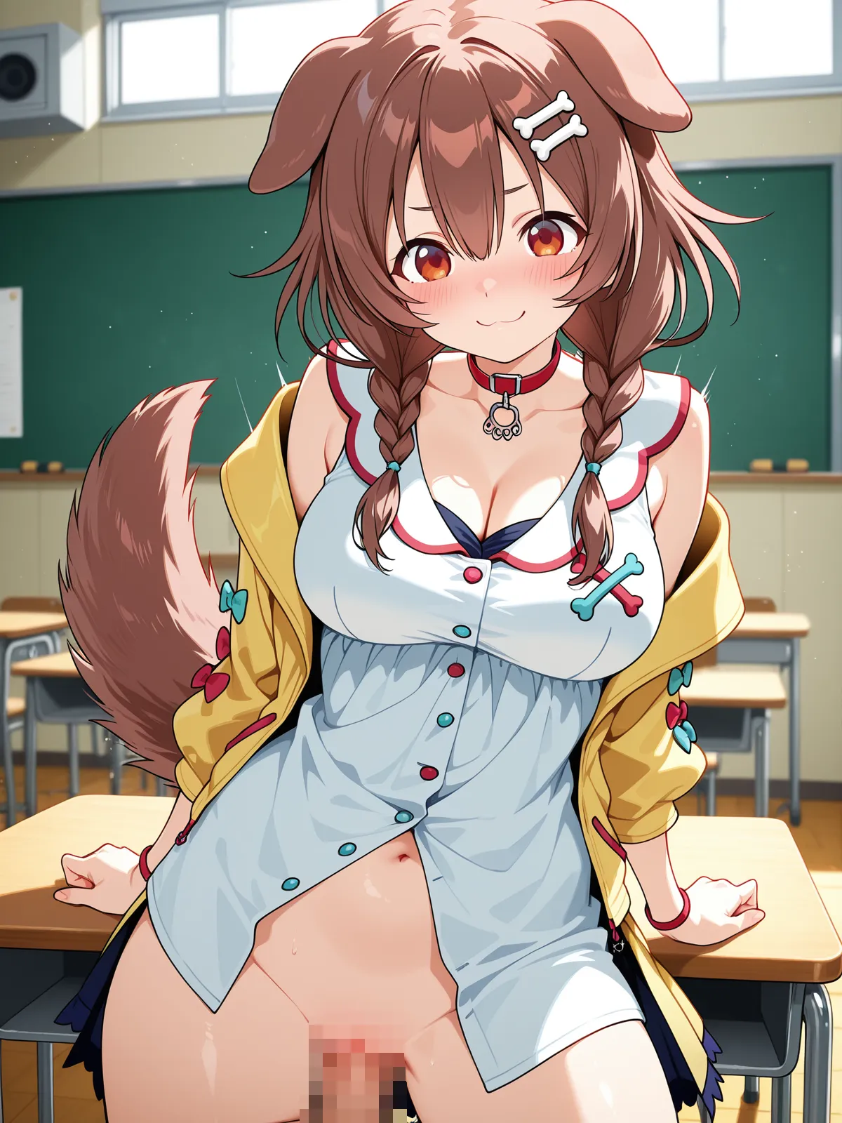 【戌神ころねエロ画像】むっちりな戌神ころねがエッチなフェラチオ！教師で恥ずかしがりながらもセックスに中出しまでされちゃう！ - PAGE 009