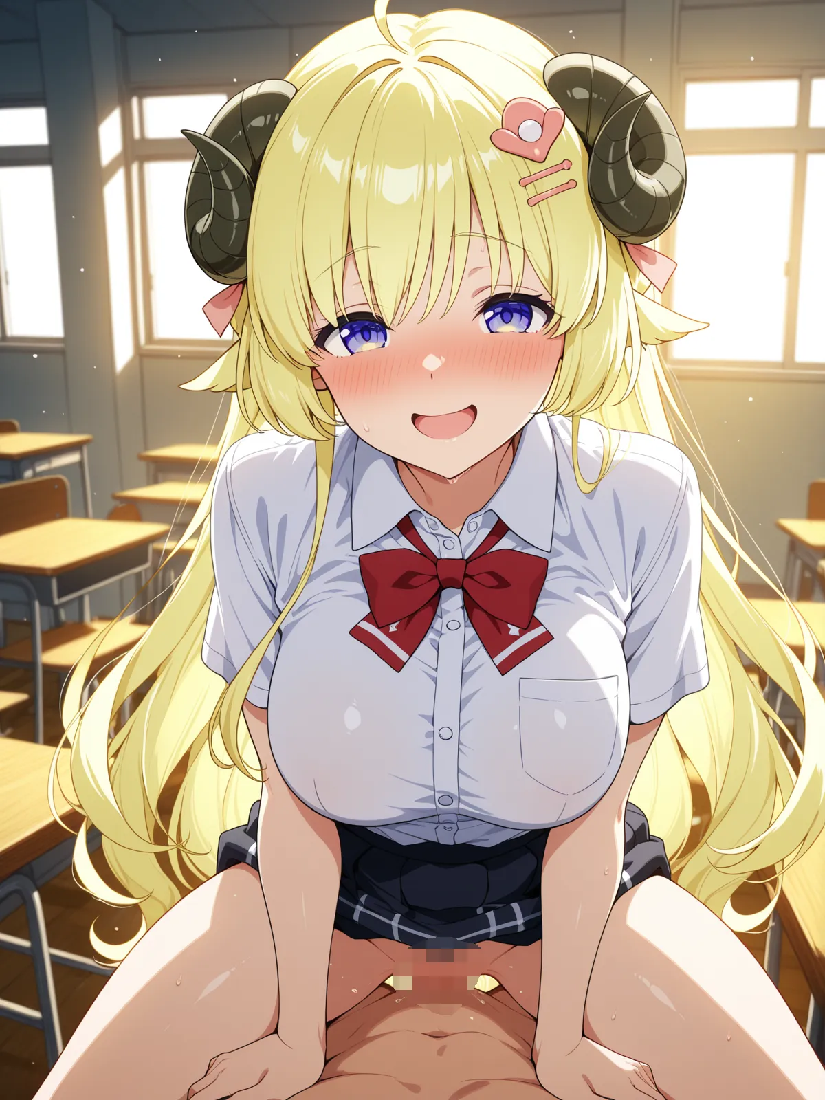 【角巻わためエロ画像】制服が可愛らしい角巻わためが教室でエッチな事を！フェラにセックスに中出しと王道展開！ - PAGE 004