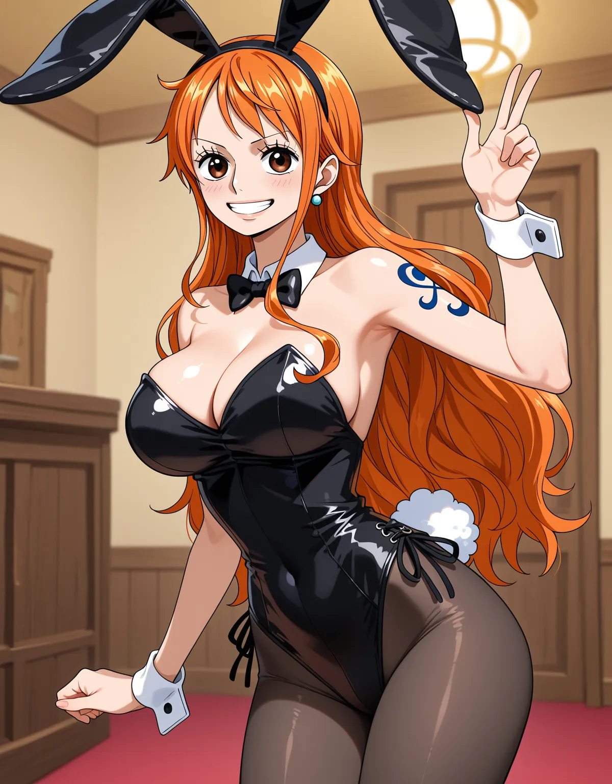 【ワンピースエロ画像】ブラックバニーのナミがアヘ顔でノリノリセックス！ザーメンを満足そうにまんこから垂らす表情がたまらない！ - PAGE 002