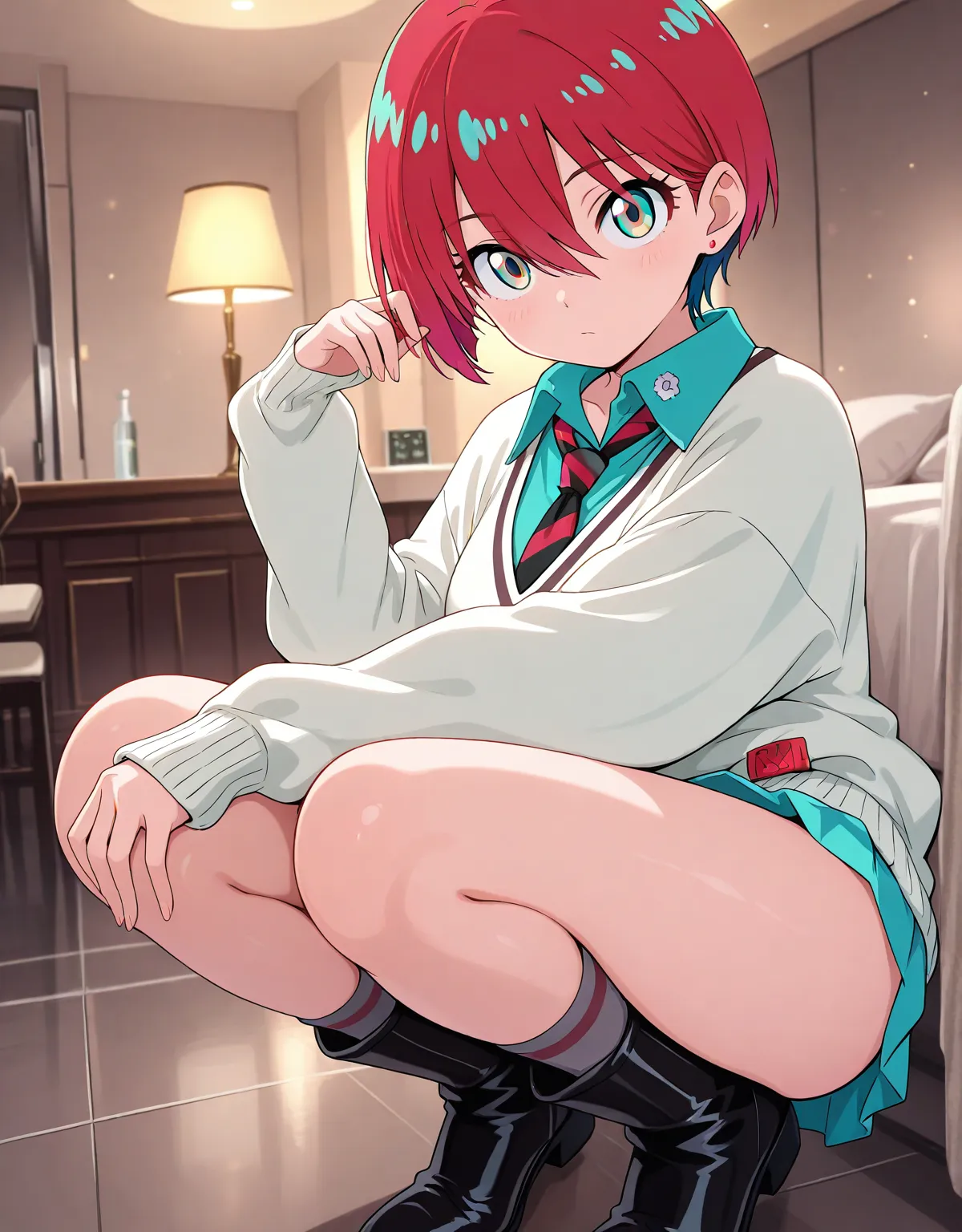 【機動戦士Gundam GQuuuuuuXエロ画像】制服姿のマチュがホテルでキラキラ探しをしちゃう！？隠れ巨乳がまるわかりのスーツがエロくて堪らない！！ - PAGE 001