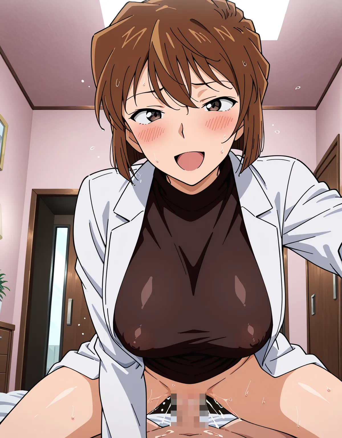 【名探偵コナンエロ画像】宮野志保が白衣をきたままパイズリセックス開始！童顔よりなのにムチムチ巨乳で捗ること間違いなし！ - PAGE 003