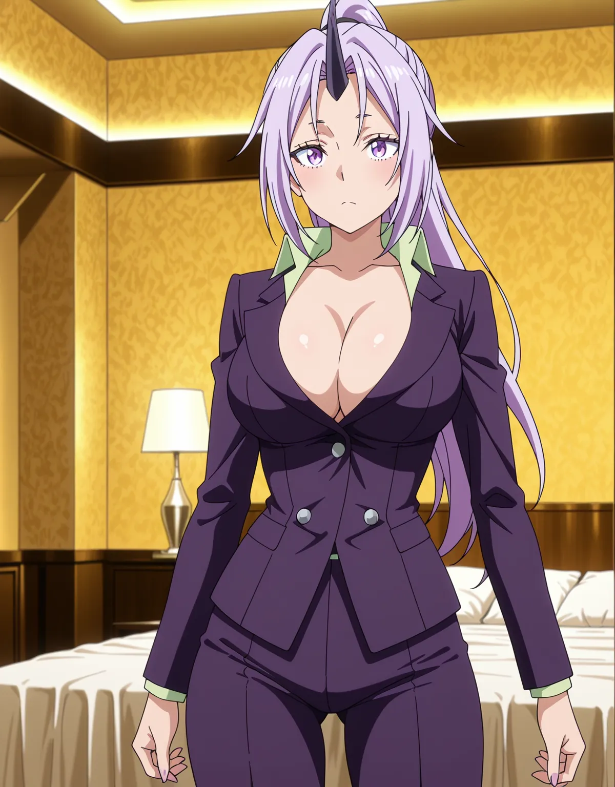 【転生したらスライムだった件エロ画像】鬼人族のシオンが着衣セックスで感じまくり！長身爆乳美人さんのフェラやパイズリがエロすぎる！ - PAGE 001