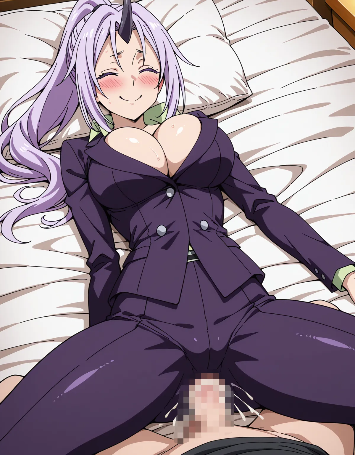 【転生したらスライムだった件エロ画像】鬼人族のシオンが着衣セックスで感じまくり！長身爆乳美人さんのフェラやパイズリがエロすぎる！ - PAGE 015