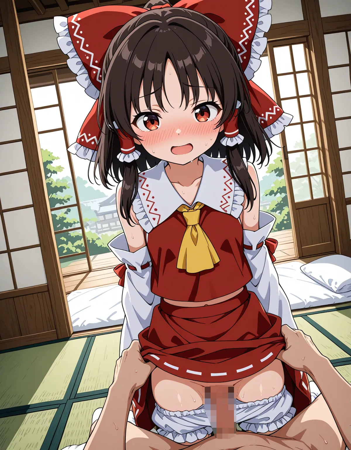 【東方Projectエロ画像】博麗霊夢が可愛らしい体を披露してセックス！胸が控えめで腋を晒すような巫女がエッチなわけがない！ - PAGE 004