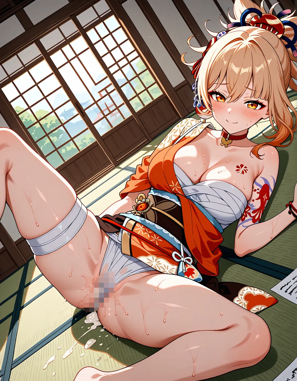 【原神エロ画像】宵宮が衣装をはだけさせながらセックスで感じまくり！下着が細い布なので余計にエロくて堪らない！ - PAGE 011