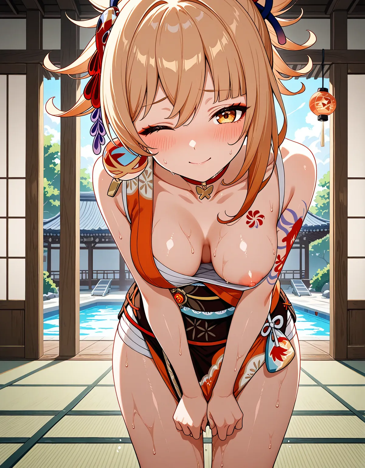 【原神エロ画像】宵宮が衣装をはだけさせながらセックスで感じまくり！下着が細い布なので余計にエロくて堪らない！ - PAGE 020