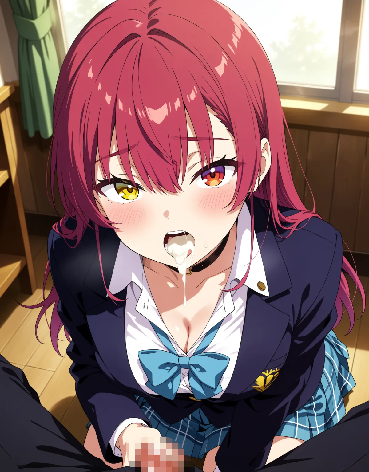【宝鐘マリンエロ画像】制服で宝鐘マリンがフェラからこっそりセックスまで！制服がはち切れそうなぐらいのムチムチ具合にたまらず射精してしまいそうに！ - PAGE 006