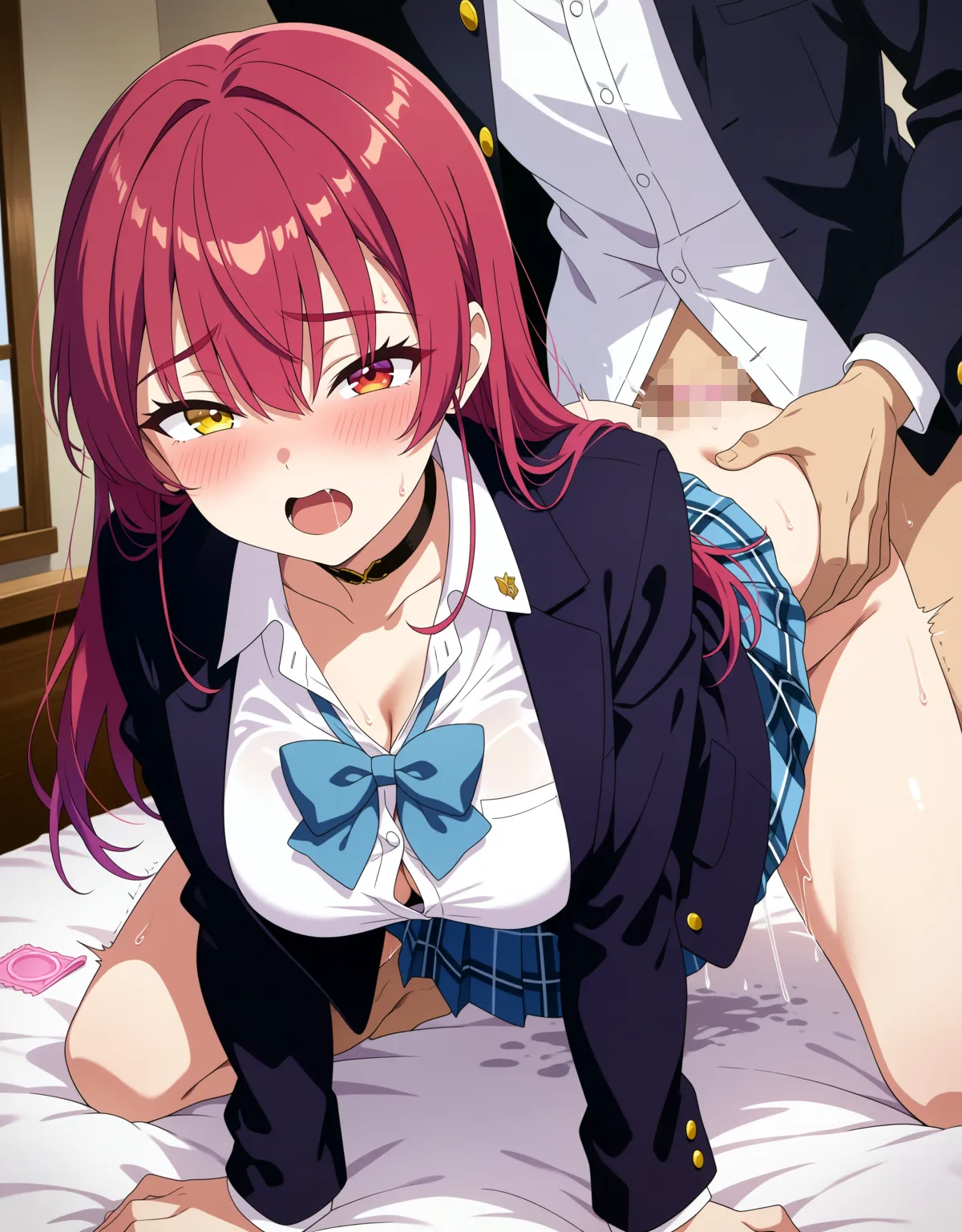 【宝鐘マリンエロ画像】制服で宝鐘マリンがフェラからこっそりセックスまで！制服がはち切れそうなぐらいのムチムチ具合にたまらず射精してしまいそうに！ - PAGE 011