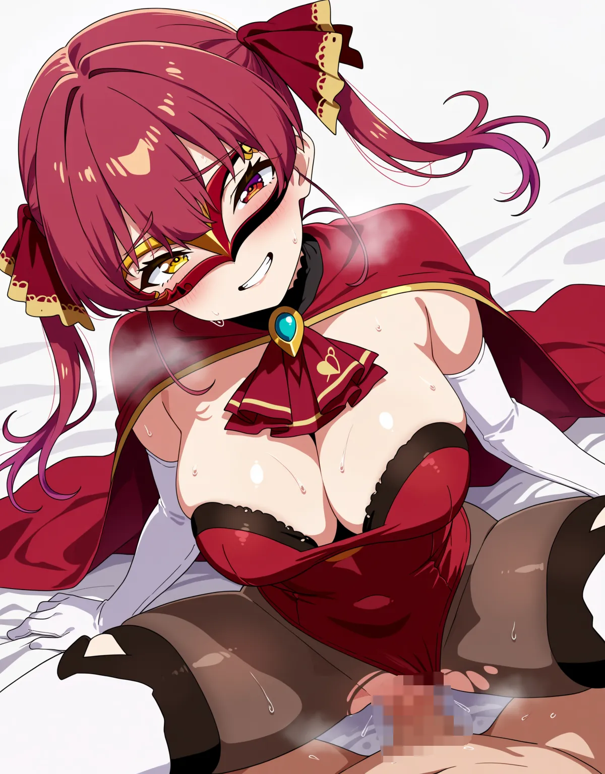 【宝鐘マリンエロ画像】パイパイ仮面衣装の宝鐘マリンが露骨なセックスアピールでハメハメ！普段より妖艶な雰囲気と仮面で何回戦でもぶっかけ中出しセックス出来てしまう！ - PAGE 044