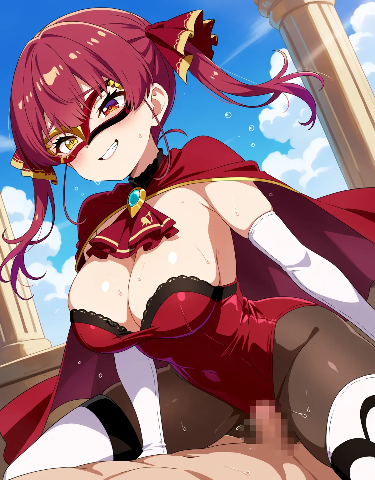 【宝鐘マリンエロ画像】パイパイ仮面衣装の宝鐘マリンが露骨なセックスアピールでハメハメ！普段より妖艶な雰囲気と仮面で何回戦でもぶっかけ中出しセックス出来てしまう！ - PAGE 047