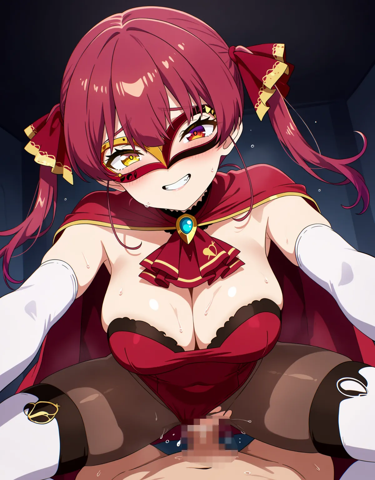 【宝鐘マリンエロ画像】パイパイ仮面衣装の宝鐘マリンが露骨なセックスアピールでハメハメ！普段より妖艶な雰囲気と仮面で何回戦でもぶっかけ中出しセックス出来てしまう！ - PAGE 048