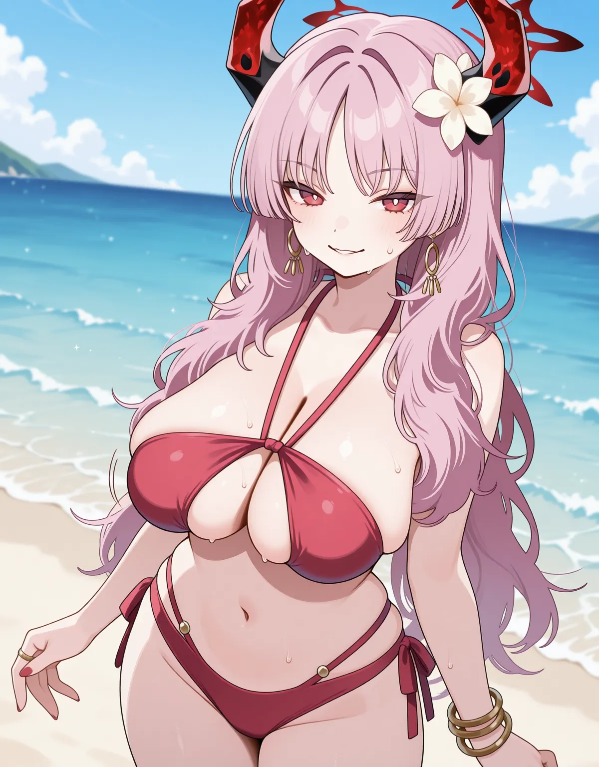 【ブルーアーカイブエロ画像】サツキが持ち前の巨乳長乳水着でエロい顔してセックス！