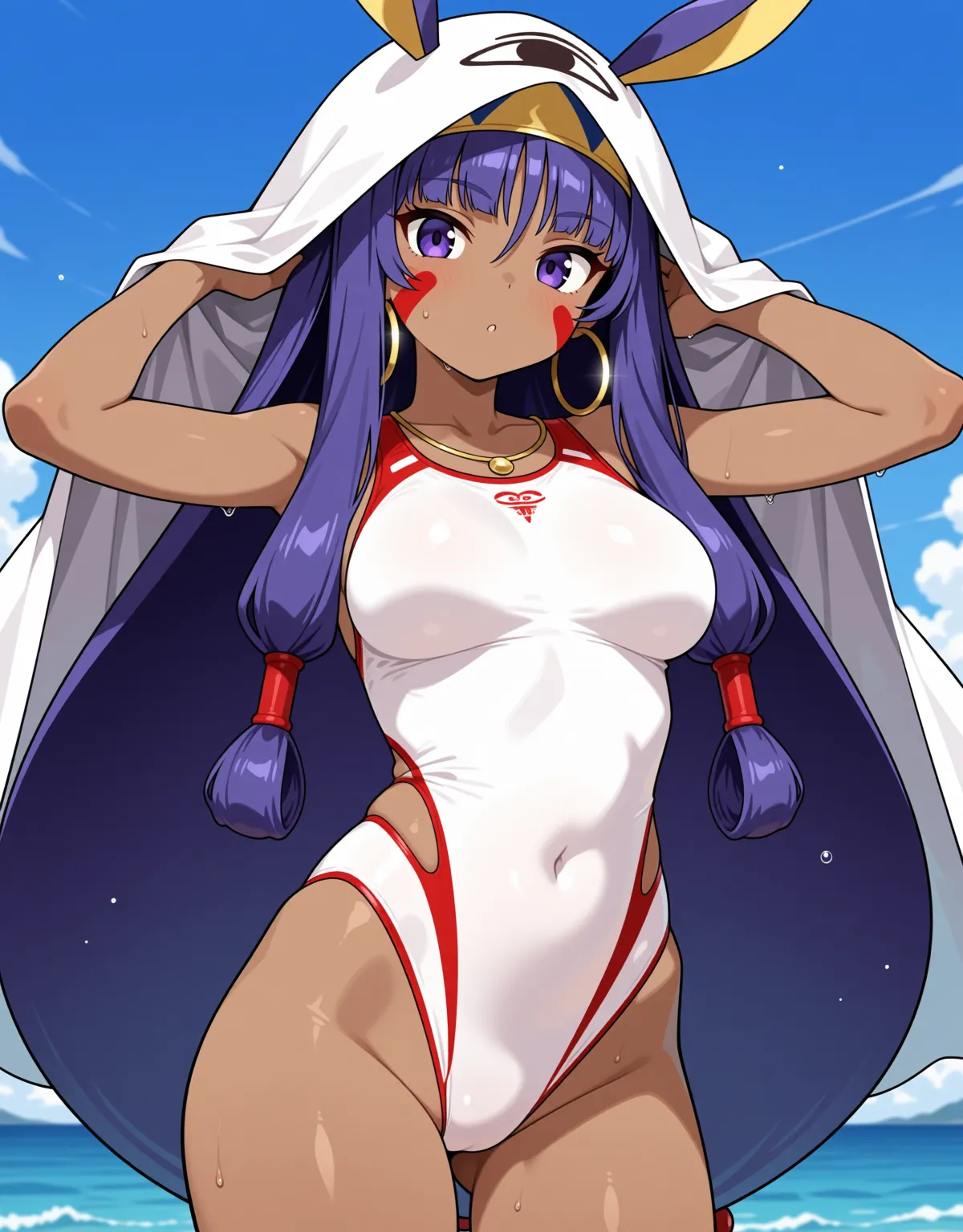 【FGOエロ画像】水着ニトクリスと濃厚セックス！褐色肌がよりスケベ具合を光らせる！