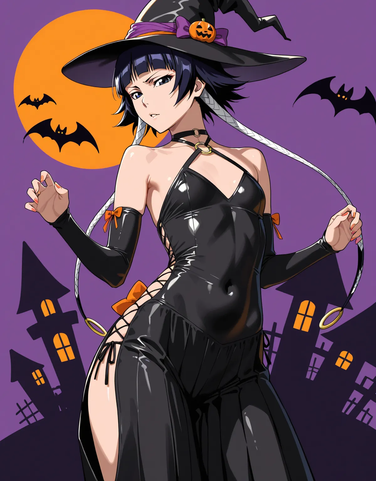 【BLEACHエロ画像】ハロウィンでも任務は続く……砕蜂の仮装はクール魔女スタイル