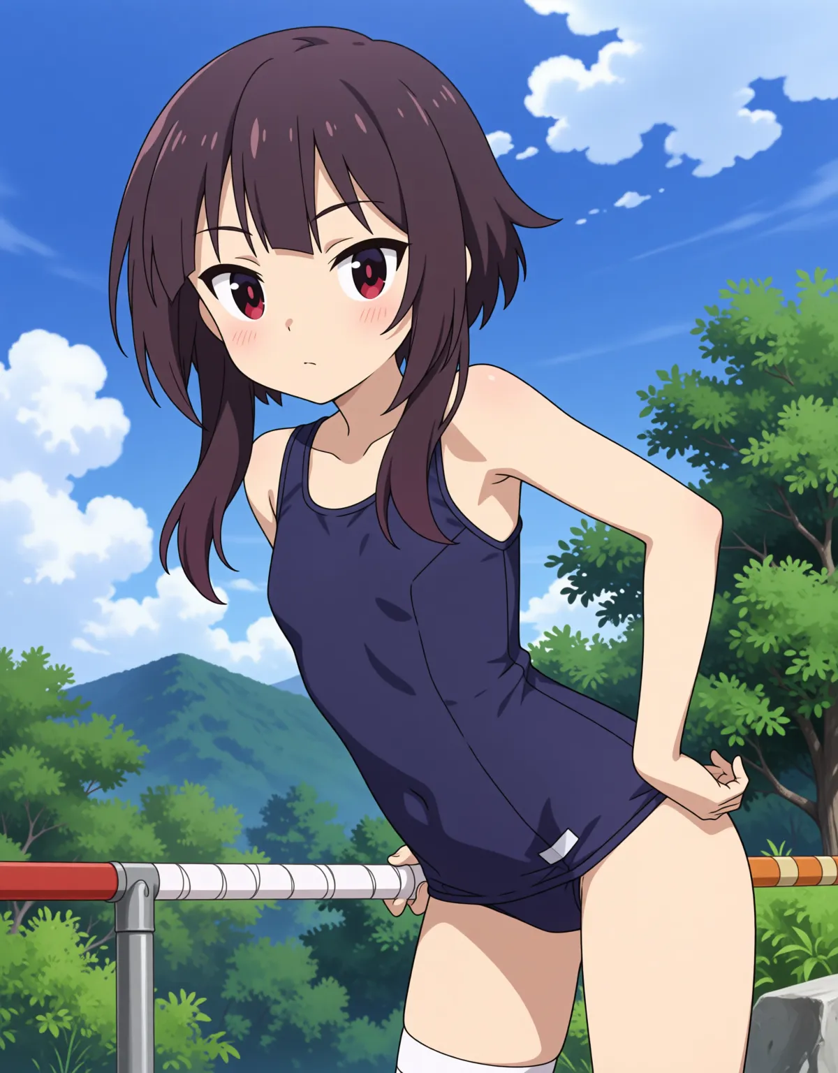 【このすばエロ画像】めぐみんがスク水エッチを堪能！普段より体型が際立ってエロさ満点！